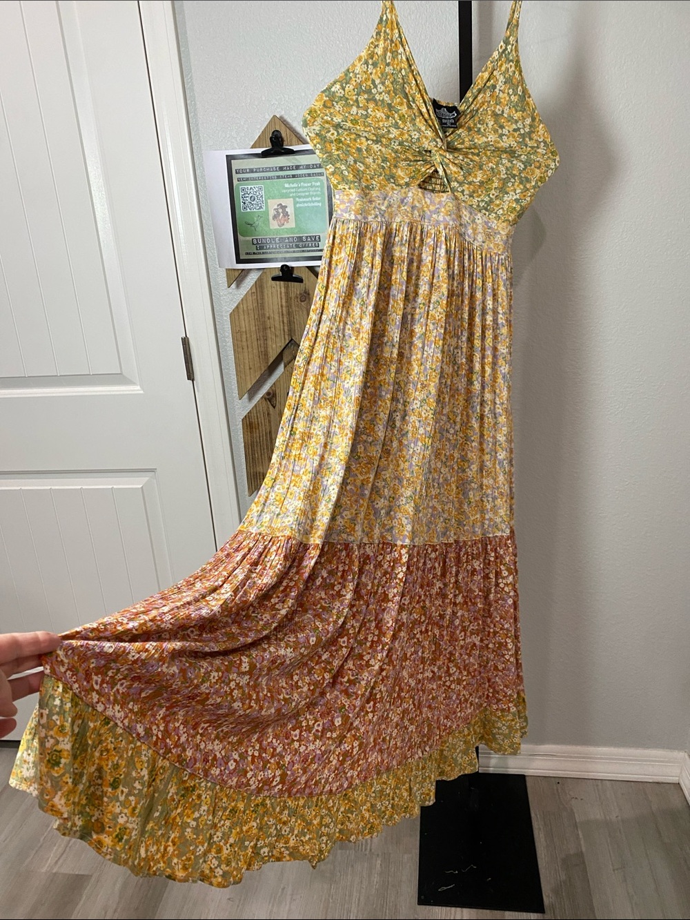 Angie Green and Yellow Floral Twist-Front Maxi Dress - Picture 4 of 6